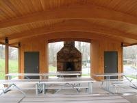 Glu lam pavilion fireplace an storage area